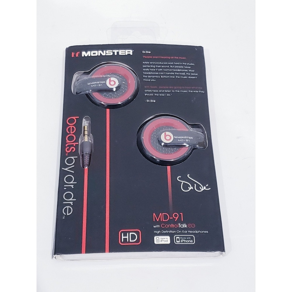 Beats By Dr Dre Monster MD-91 On-Ear Headphones Red Black Wired Control Tested